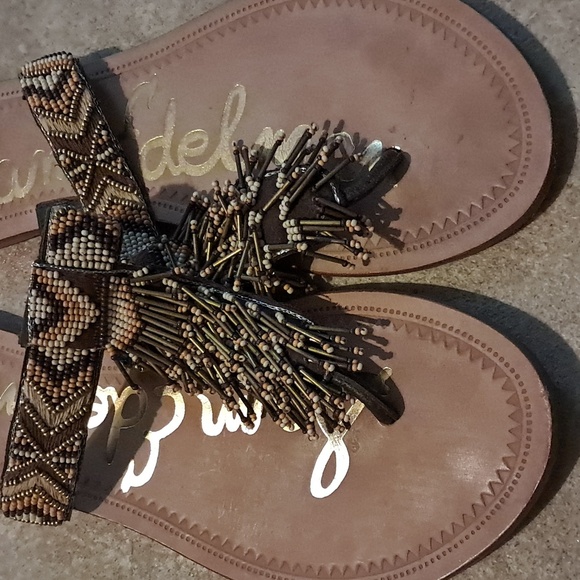 Sam Edelman Beaded Fringe Thong Sandals Size 7 - Picture 2 of 8